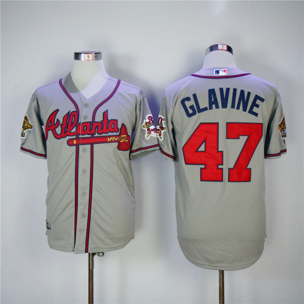 Men Atlanta Braves #47 Glavine Grey Throwback MLB Jerseys